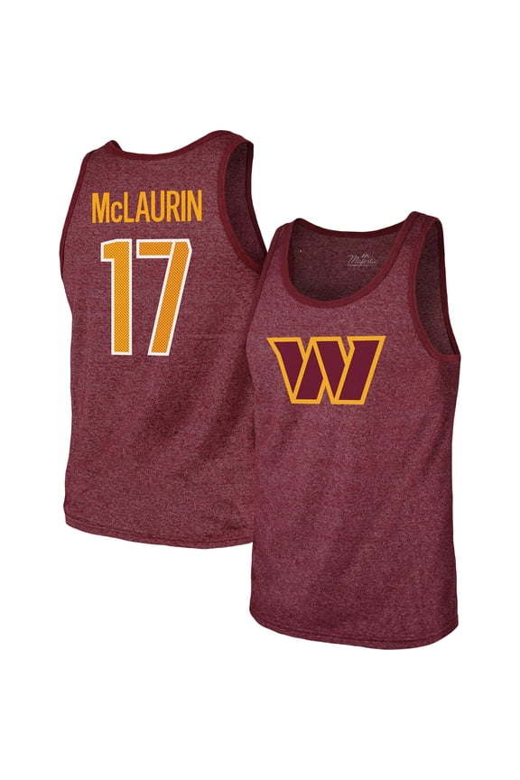Men's Majestic Threads Terry McLaurin Heathered Burgundy Washington Commanders Player Name & Number Tank Top