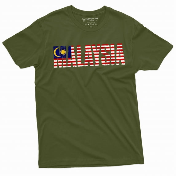 Men's Malaysia T-shirt Malaysia coat of arms flag patriotic nation country tee shirt (4X-Large Military Green)