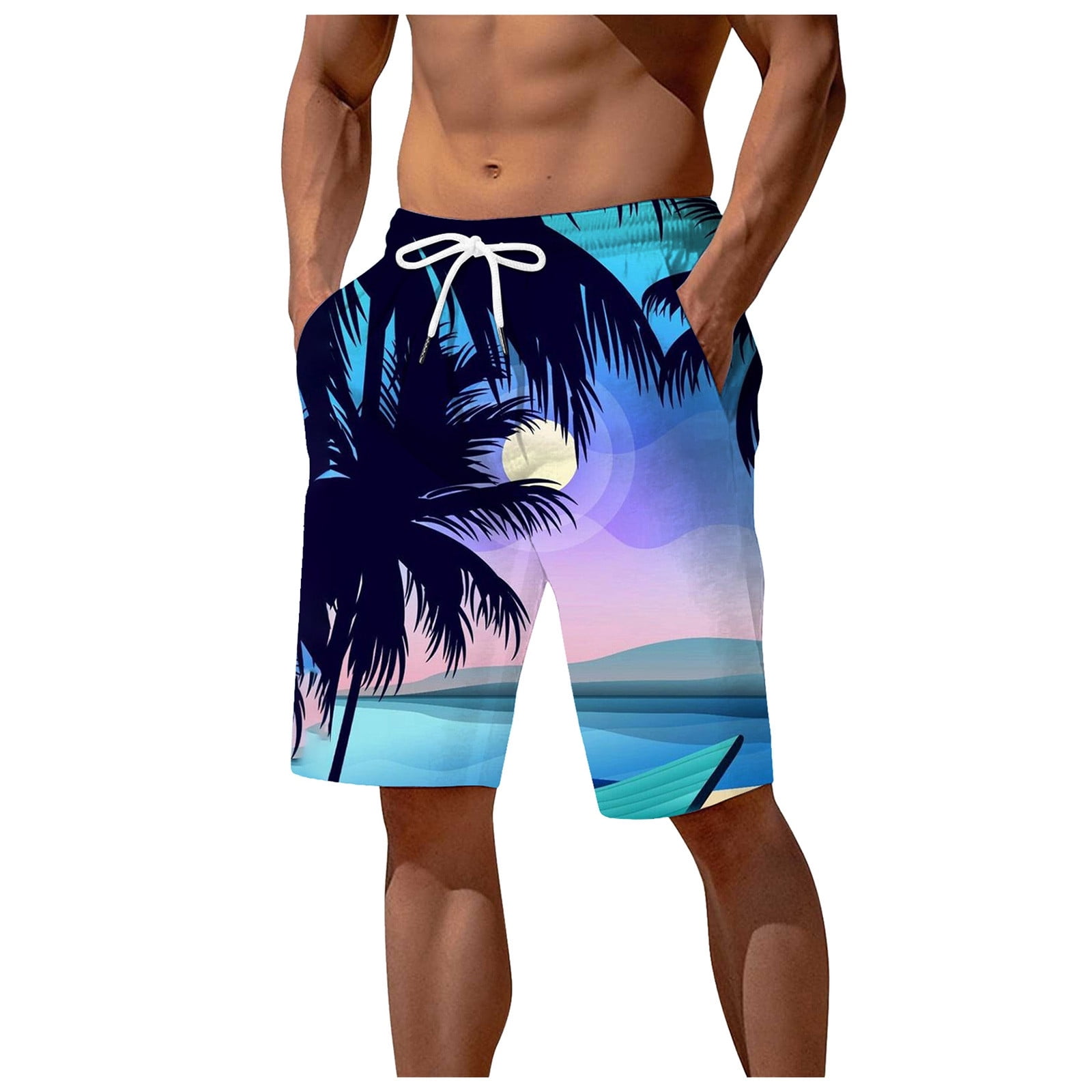 Men's Male Shorts Tropical Printed Elastic Waist Beach Pants Mens Board
