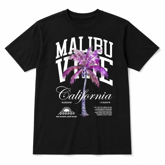 Men's Malibu Palm Tree Graphic T-Shirt, Unisex Classic Fit Tee