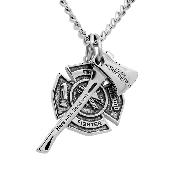 Men's Maltese Firefighter Cross / Axe Combo Necklace - Isaiah 6:8 by Shields of Strength