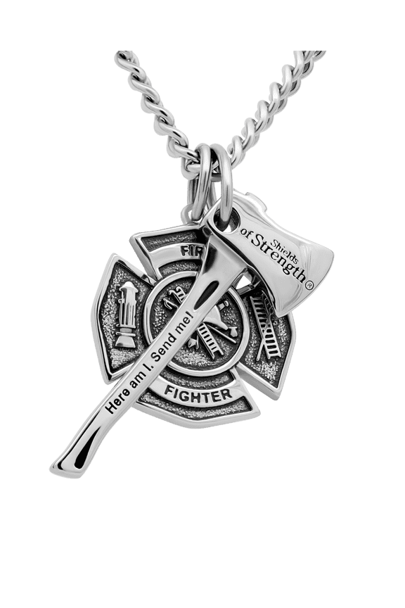 Men's Maltese Firefighter Cross / Axe Combo Necklace - Isaiah 6:8 by Shields of Strength