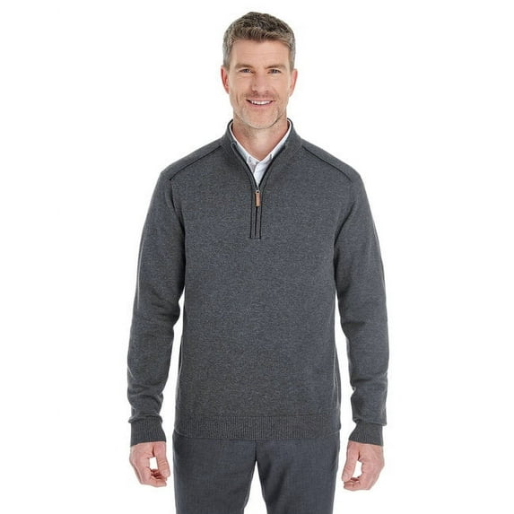 Men's Manchester Fully-Fashioned Quarter-Zip Sweater - DK GREY HTH/ BLK - 4XL