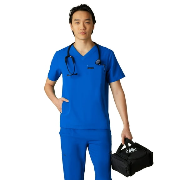Men’s Manchester V-Neck 3-Pocket Scrub Top with Four-Way Stretch and Moisture-Wicking - Royal Blue -  L