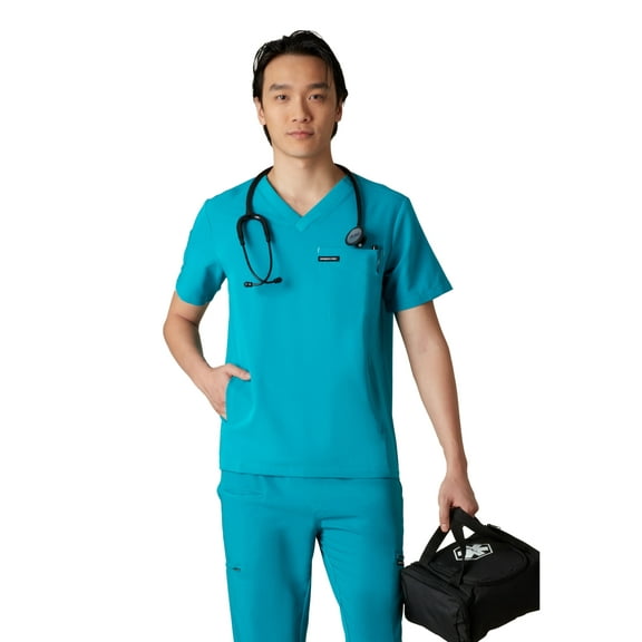 Men’s Manchester V-Neck 3-Pocket Scrub Top with Four-Way Stretch and Moisture-Wicking - Teal -  S