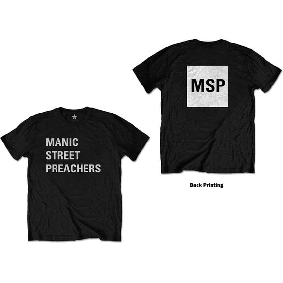 Men's Manic Street Preachers Block Logo (Back Print) Slim Fit T-shirt Small Black