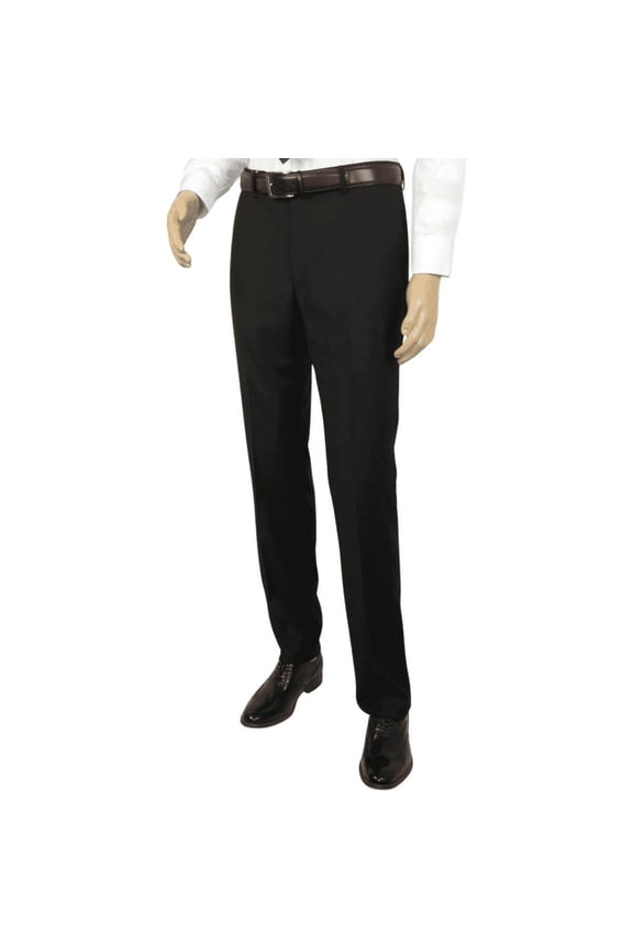 Men's Mantoni Flat Front Pants All Wool Super 140's Classic Fit 40901 Black