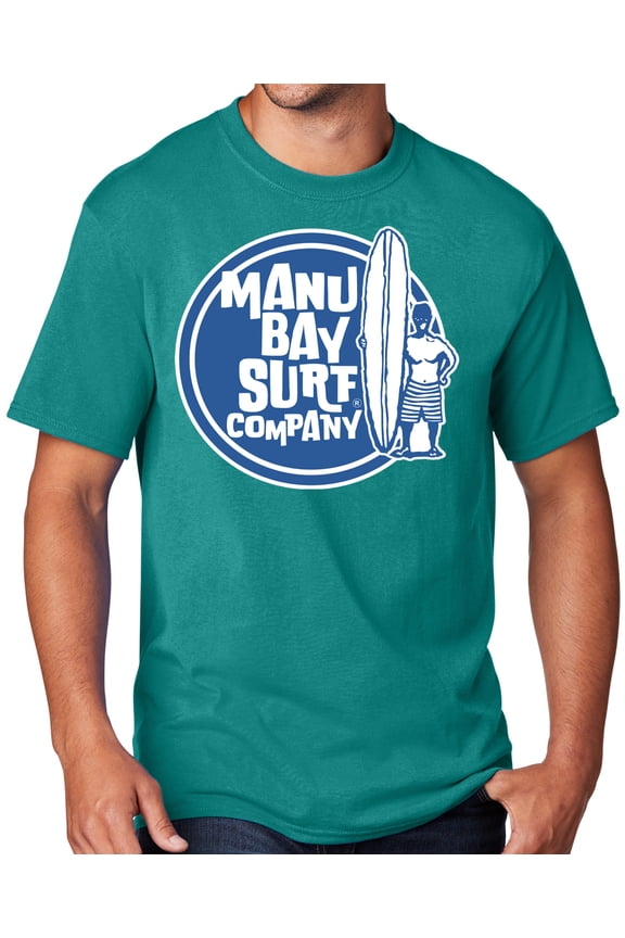 Men's Manu Bay SURFER DUDE T-shirt, Small Bright Aqua Blue
