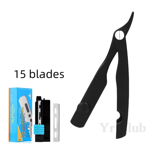 Men's Manual Folding Razor Dual Purpose Blade Shaver Zinc Alloy Beard Trimmer Old-fashioned Shaving Hair And Beard Tools Y0629 (Black--10 Blueblades)
