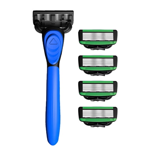 Men's Manual Safety Shaver with 7 Layer Blading Rubber Handle Includes 5 Replacement Head for Smooth Shaving Experience