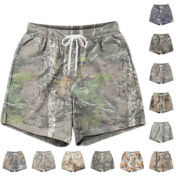 Men's Maple Leaf Camo Shorts Baggy Drawstring Elastic High Waisted Graphic Workout Sweat Shorts with Pockets Gray M