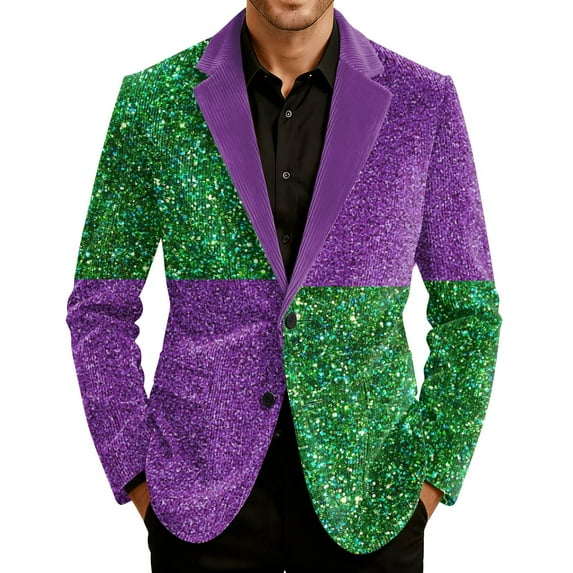 Men's Mar-di Gras Suit Jacket Corduroy Carnival Color Stripe Print Carnival Themed Party Jacket Two Button Slim Fit Carnival Blazers