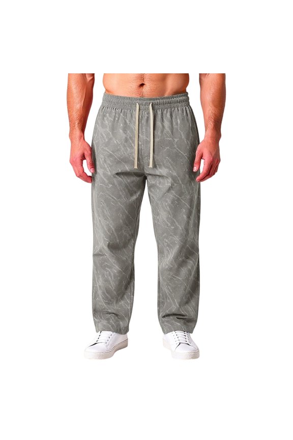 Men's Marble Pattern Pants - Drawstring Waist for Casual Hangouts & Relaxation Gray M