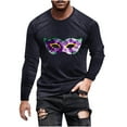 thumbnail image 1 of Men's Mardi Gras Mask Print Long Sleeve T-Shirt Slim Fit Round Neck Leisure Tops, 1 of 4