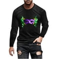 thumbnail image 1 of Men's Mardi Gras Mask Print Long Sleeve T-Shirt Slim Fit Round Neck Leisure Tops, 1 of 4