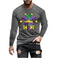 thumbnail image 1 of Men's Mardi Gras Mask Print Long Sleeve T-Shirt Slim Fit Round Neck Leisure Tops, 1 of 4