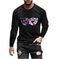 thumbnail image 1 of Men's Mardi Gras Mask Print Long Sleeve T-Shirt Slim Fit Round Neck Leisure Tops, 1 of 4