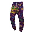 thumbnail image 1 of Men's Mardi Gras Pants Carnival Print Elastic Waist Joggers Color Purple Size S, 1 of 3