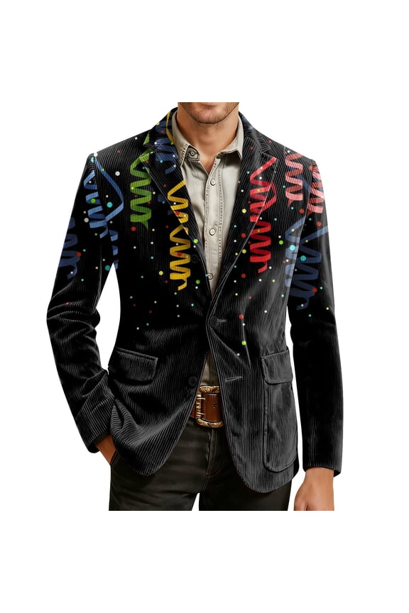 Men's Mardi Gras Vintage Suit Blazer Mask Feather Pattern Corduroy Suit Blazer Jacket Sport Coat
