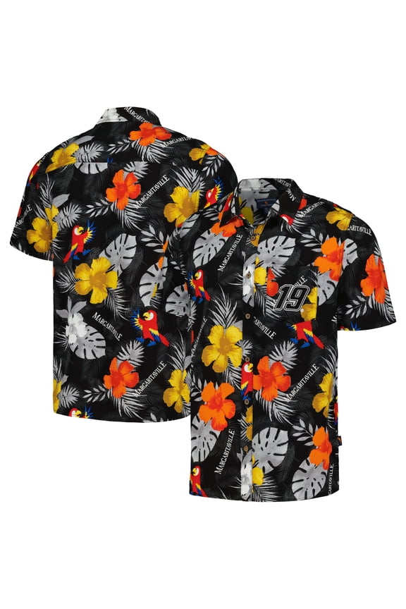 Men's Margaritaville Black Martin Truex Jr Island Life Floral Party Full-Button Shirt