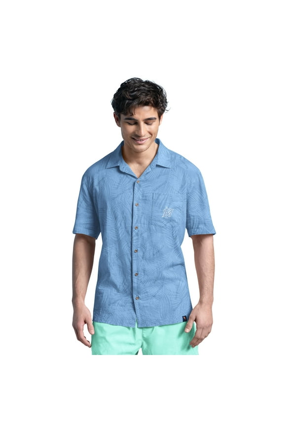 Men's Margaritaville Blue Miami Marlins Linen Party Button-Up Shirt