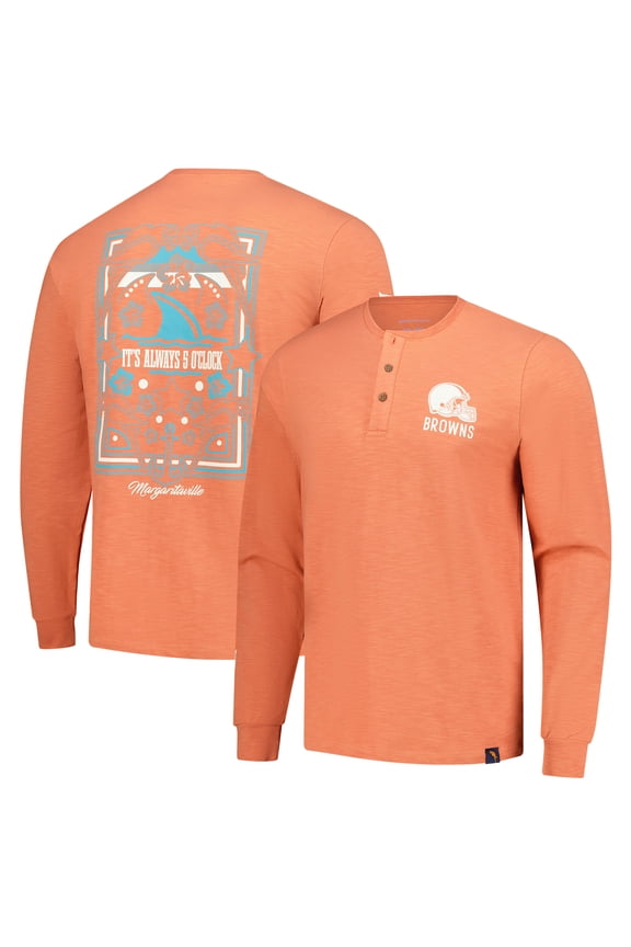 Men's Margaritaville Coral Cleveland Browns Five O'Clock Henley Long Sleeve T-Shirt