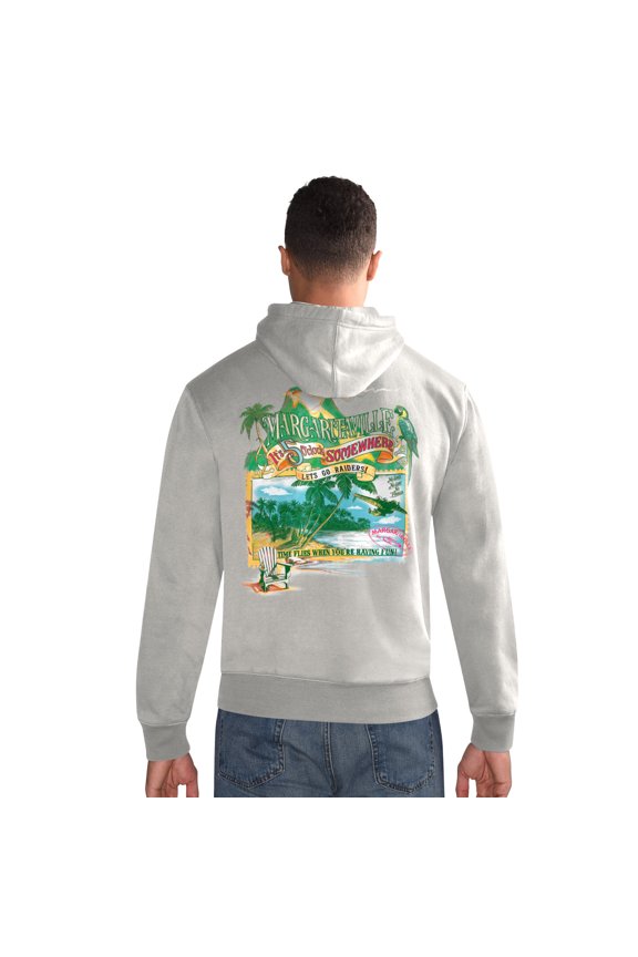 Men's Margaritaville Gray Las Vegas Raiders Time Flies Garment Dyed Pullover Hoodie