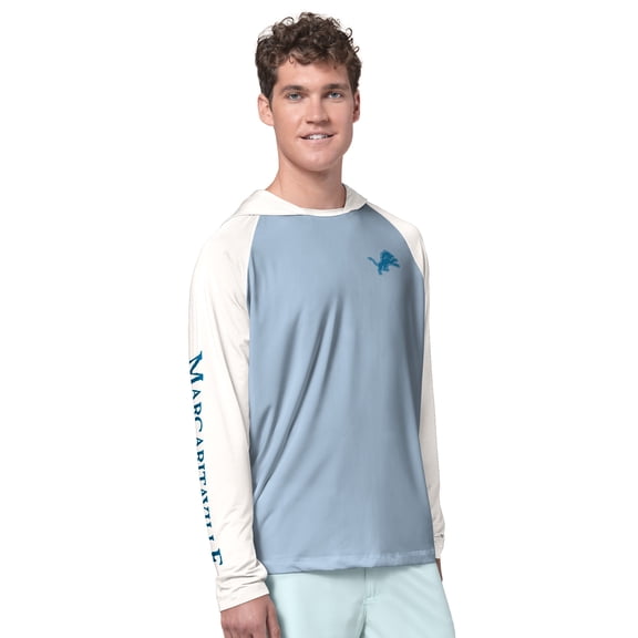 Men's Margaritaville  Light Blue/Cream Detroit Lions Sand, Sea, Sunsets Long-Sleeve Rashguard Hoodie Pullover