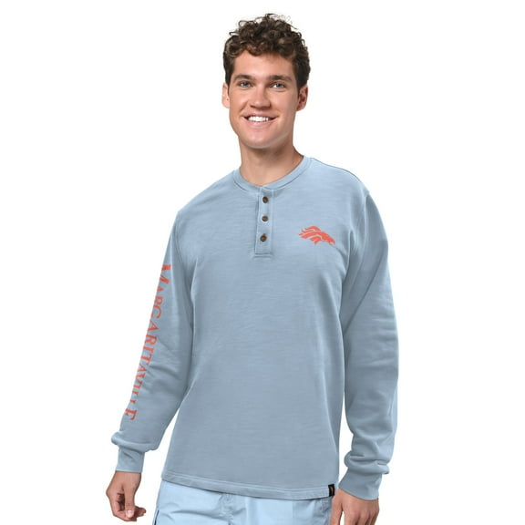 Men's Margaritaville Light Blue Denver Broncos Five O'Clock Henley Long Sleeve T-Shirt