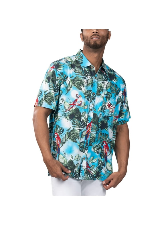 Men's Margaritaville Light Blue Kansas City Chiefs Jungle Parrot Party Button-Up Shirt