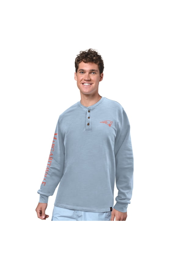 Men's Margaritaville Light Blue New England Patriots Five O'Clock Henley Long Sleeve T-Shirt