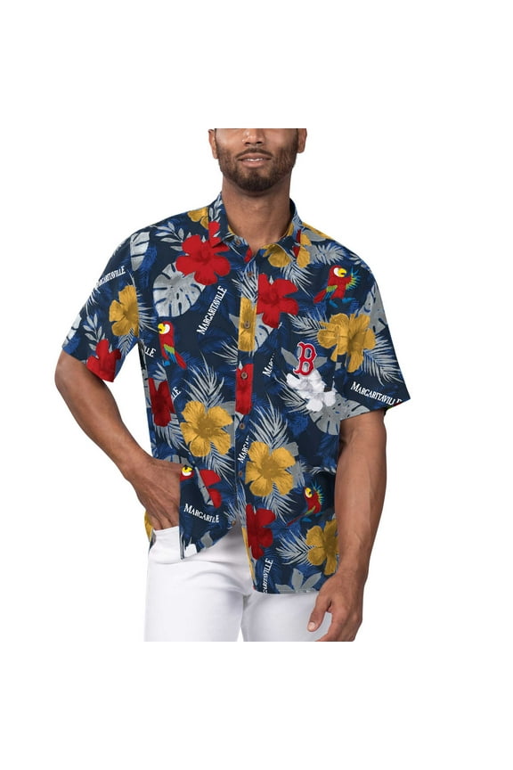 Men's Margaritaville Navy Boston Red Sox Island Life Floral Party Button-Up Shirt