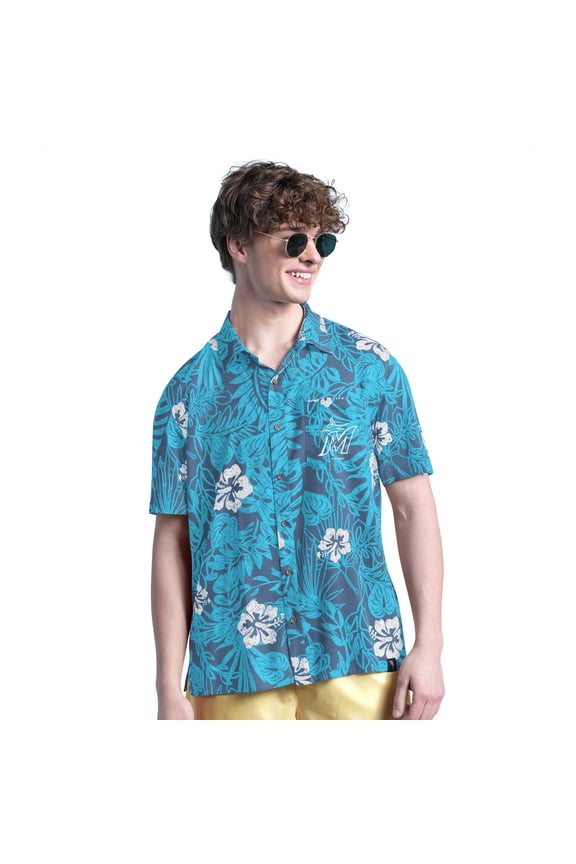 Men's Margaritaville Navy Miami Marlins Palm Shade Party Button-Up Shirt