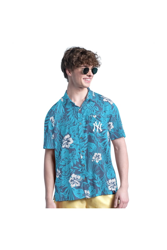 Men's Margaritaville Navy New York Yankees Palm Shade Party Button-Up Shirt