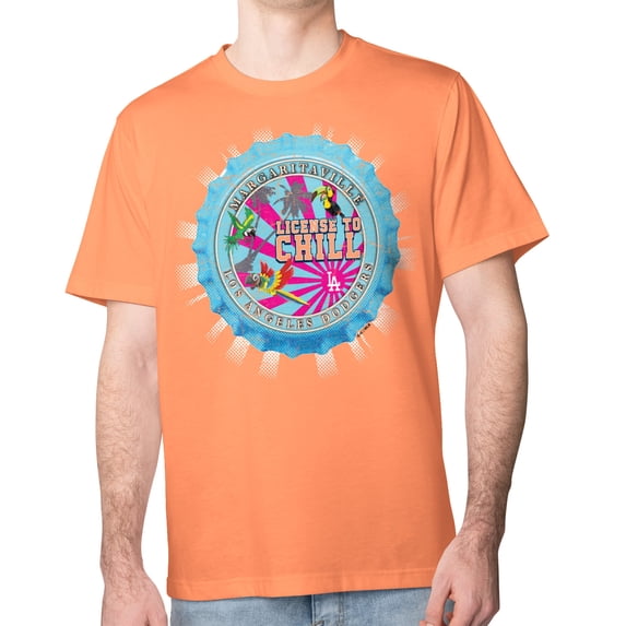 Men's Margaritaville Orange Los Angeles Dodgers Chill Bottle Cap Classic T-Shirt