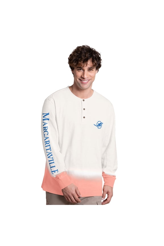 Men's Margaritaville White/Coral Miami Dolphins Island Reserve Long Sleeve Slub Henley Shirt
