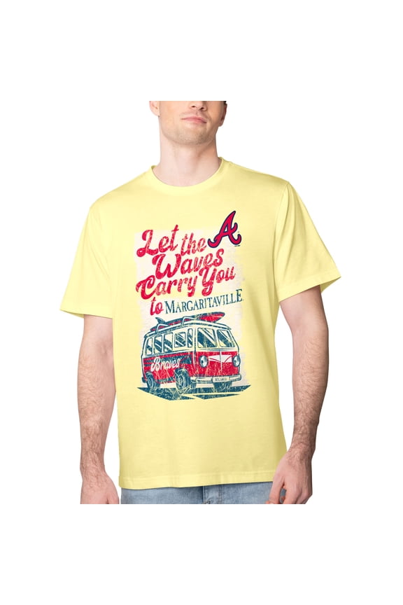 Men's Margaritaville Yellow Atlanta Braves Bus Waves Graphic T-Shirt