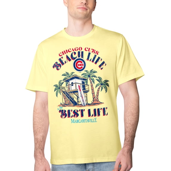 Men's Margaritaville Yellow Chicago Cubs Beach Hut Graphic T-Shirt
