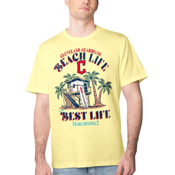 Men's Margaritaville Yellow Cleveland Guardians Beach Hut Graphic T-Shirt