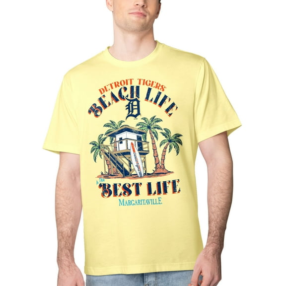 Men's Margaritaville Yellow Detroit Tigers Beach Hut Graphic T-Shirt