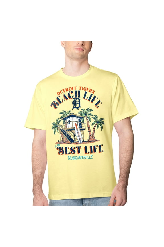 Men's Margaritaville Yellow Detroit Tigers Beach Hut Graphic T-Shirt