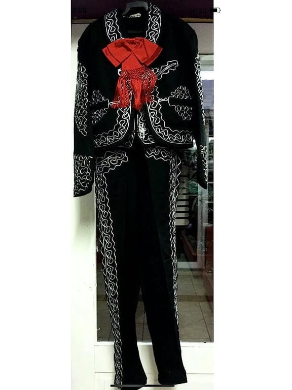 Men's Mariachi Charro Suit Set Mexico Folklorico Black/ Silver X-Small