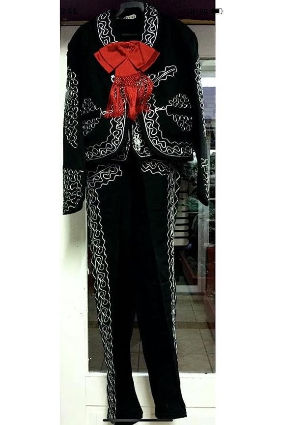 Men's Mariachi Charro Suit Set Mexico Folklorico Black/ Silver X-Small