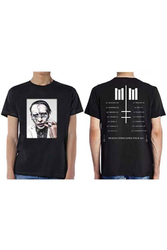 Men's Marilyn Manson Heaven Upside Down Tour (Summer 2017) (Ex Tour/Back Print) Slim Fit T-shirt Small Black