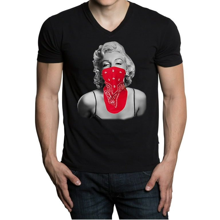 Koyotee Men's Marilyn Monroe Red Bandana KT T126 Black V-Neck T-Shirt X-Large Black, Size: XL