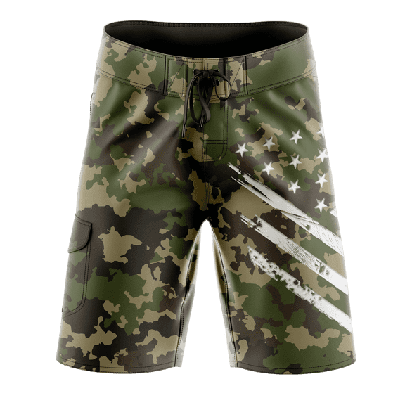 Men's Marine Camo White Crest Board Shorts, Decorated in The USA