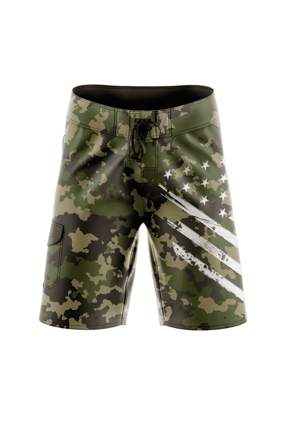 Men's Marine Camo White Crest Board Shorts, Decorated in The USA