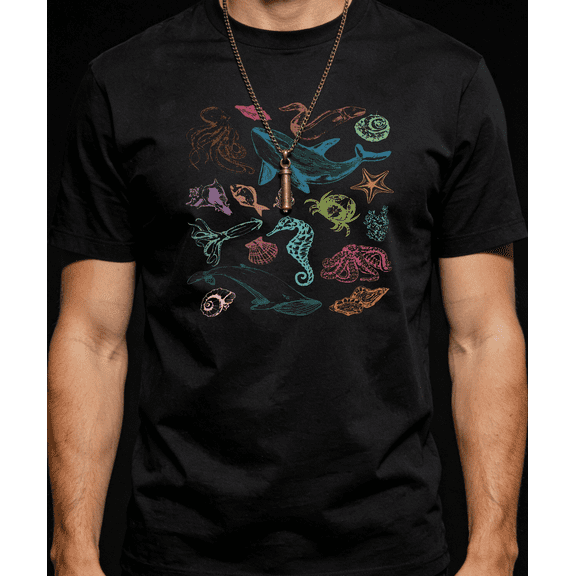 Men's Marine Life Sea Shells Graphic T-Shirt M-5XL