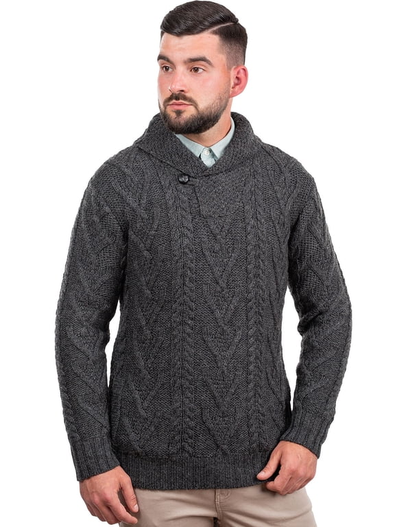 Men's Merino Wool Shawl Collar Single Button Sweater
