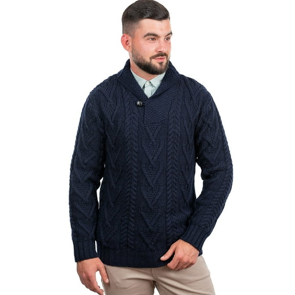 Men's Merino Wool Shawl Collar Single Button Sweater
